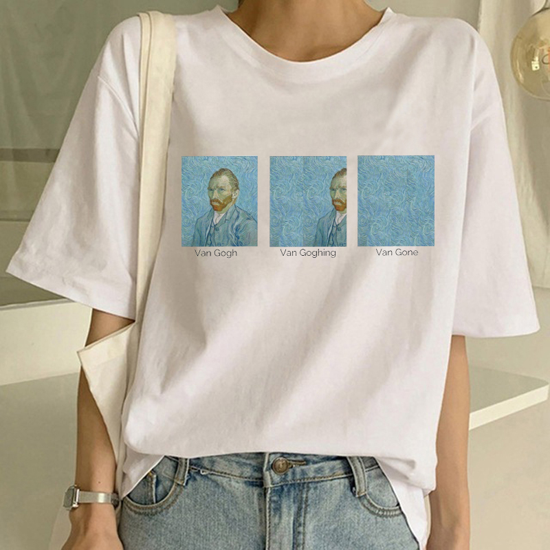 Van Gogh Oil Paint women T-shirt恶搞梵高印花短袖女人T恤