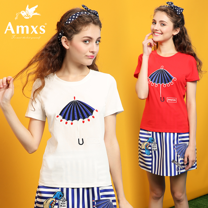 AMXS/°¬Ä½Ë¹2016ÏÄпîÔ²Áì¶ÌÐ俨ͨ´ÌÐåTÐôÐÞÉíÏÔÊÝÉÏÒÂÅ®ÃÞʱÉÐ