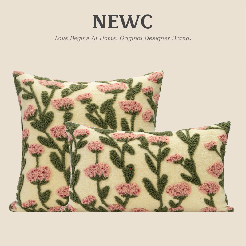 NEWC新宸优品 北欧田园风抱枕客厅沙发卧室家用毛绒小花靠垫腰枕