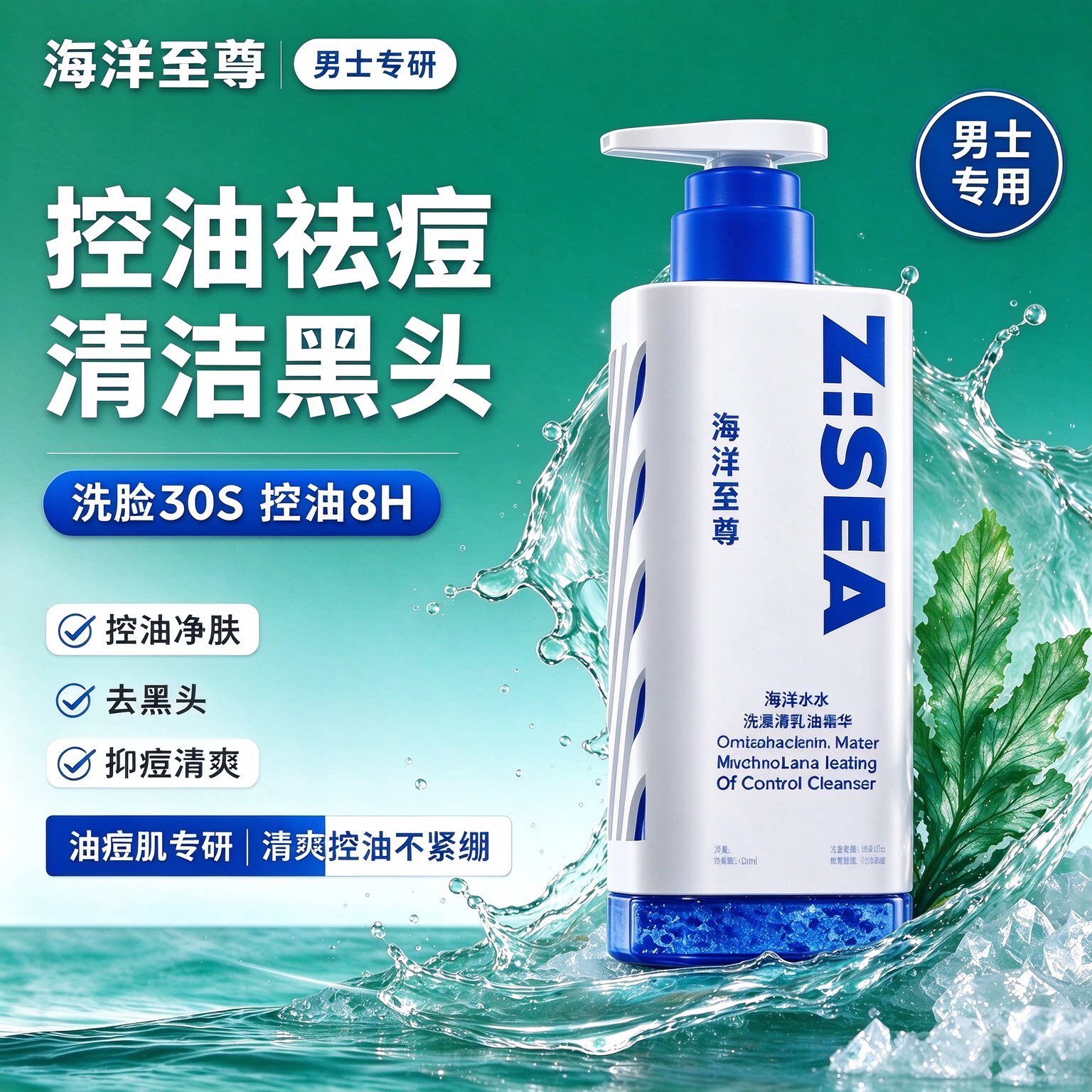海洋至尊三棱镜洗面奶控油祛痘去黑头氨基酸洁面慕斯温和清洁正品