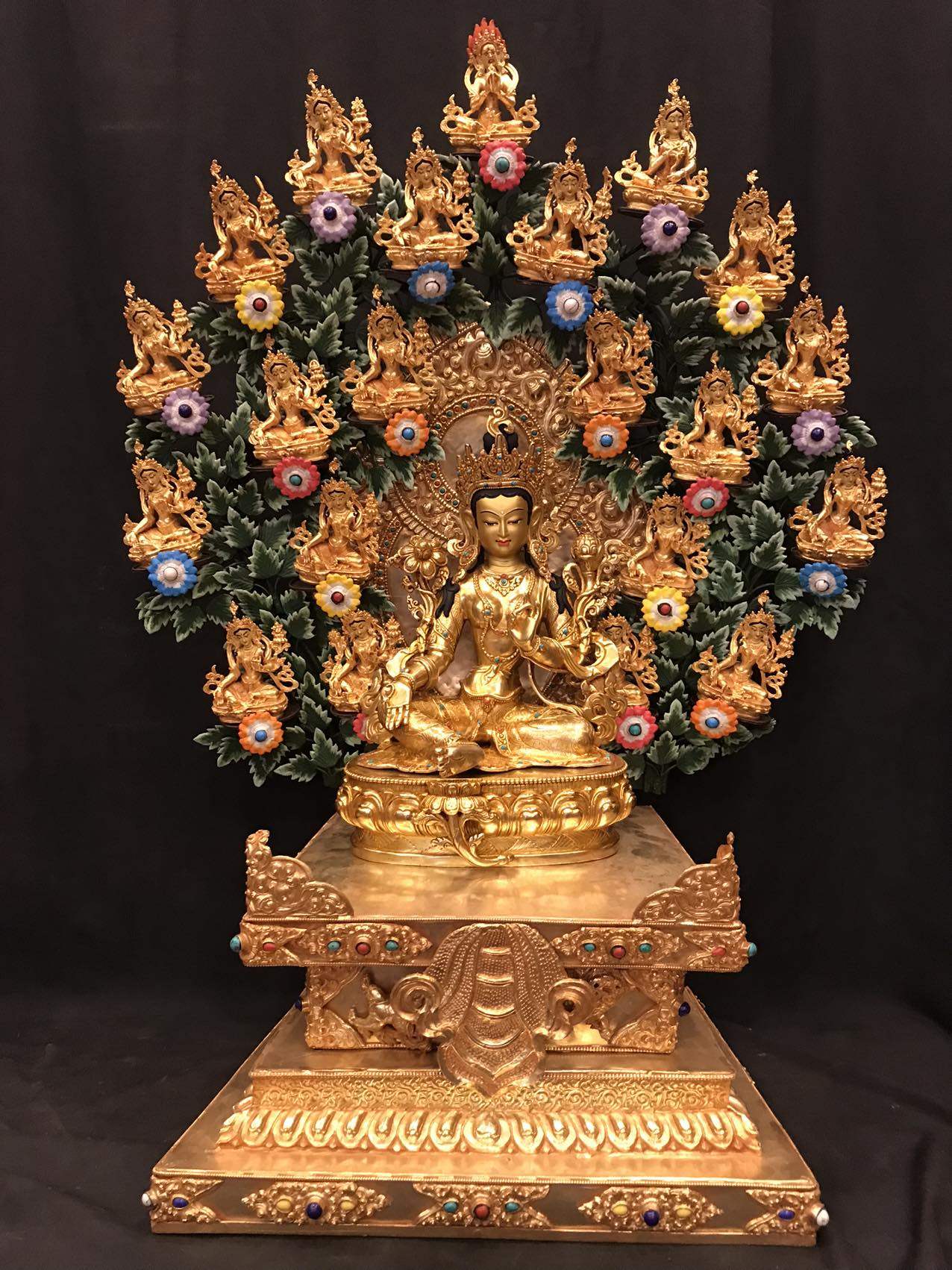 尼泊尔铜鎏金手工制作 二十一度母像 21度母像 高84㎝