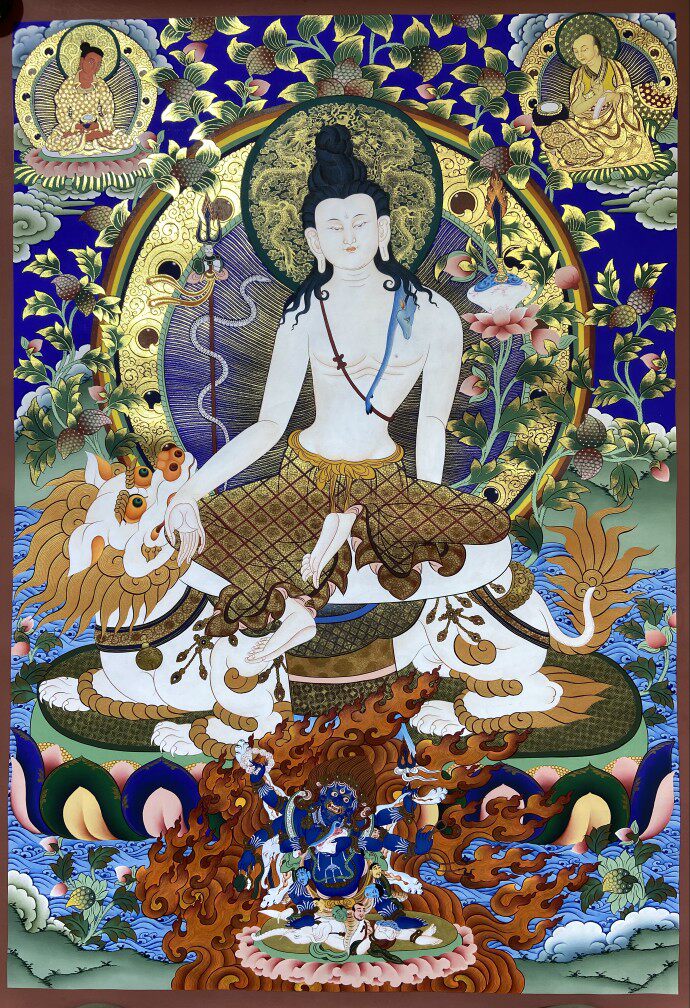 尼泊尔高档精品纯手工绘画工艺 狮吼观音唐卡 狮子吼