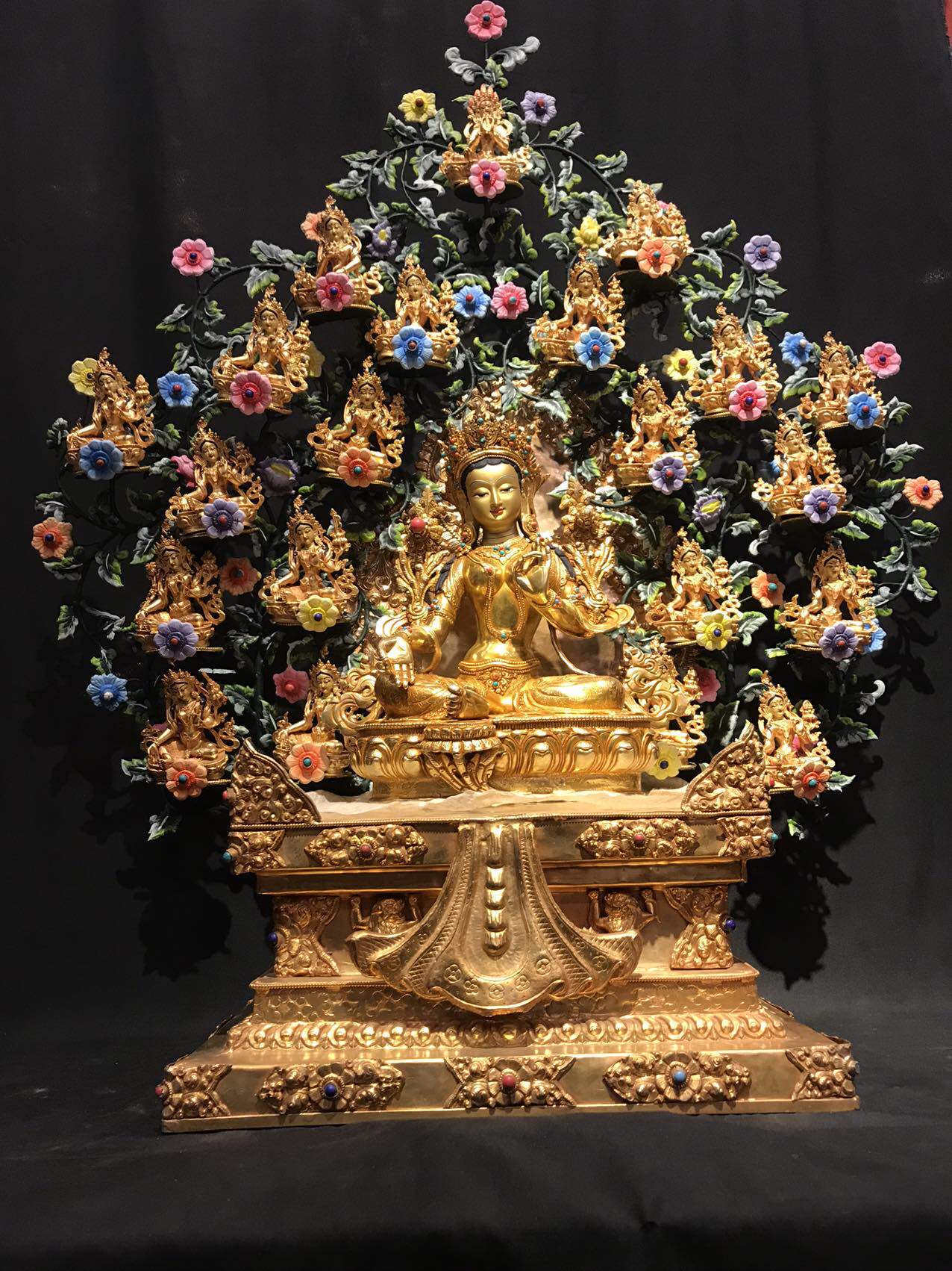 尼泊尔精品手工雕花簪刻彩绘工艺 二十一度母21度母像 高92㎝