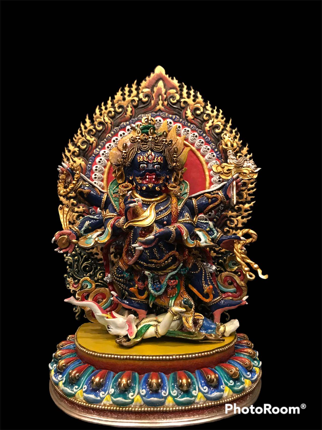 尼泊尔精品铜鎏金彩绘纯手工制作 六臂玛哈嘎拉像 大黑天 高40㎝