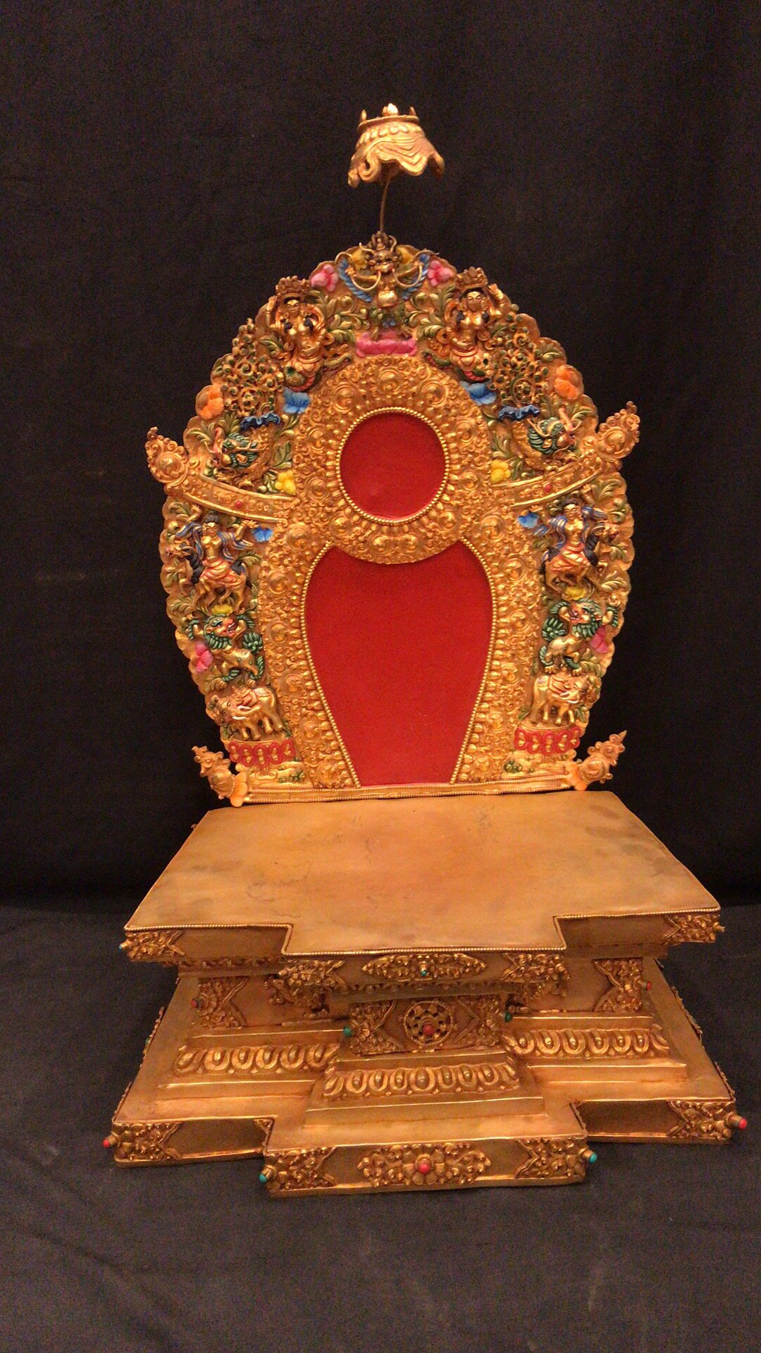 尼泊尔精品铜鎏金手工彩绘工艺 背光底座一套 高67㎝ 尼泊尔直邮