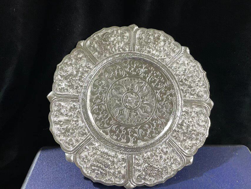 尼泊尔精品手工纯银雕花簪刻工艺 曼扎盘 莲花座曼扎盘底座