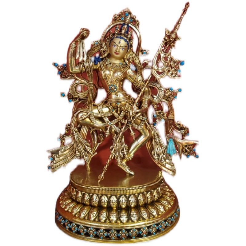 尼泊尔高档释迦族工艺纯手工簪刻雕花镶嵌 玛吉拉准佛母像 高36㎝