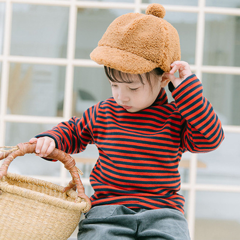 羊努点儿童打底衫高领中小童秋冬加绒加厚女童卫衣保暖套头衫男童