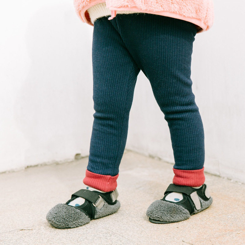 羊努点冬季儿童打底裤小童加绒加厚女童拼接保暖裤宝宝秋冬男裤子
