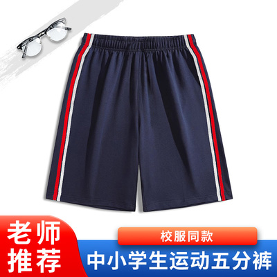 白红杠男童短裤校服裤子夏季两条杠儿童运动藏青色女童休闲五分裤