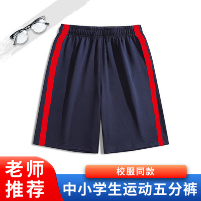宽红杠男女童短裤藏青色中大童运动五分裤儿童一条杠小学生校服
