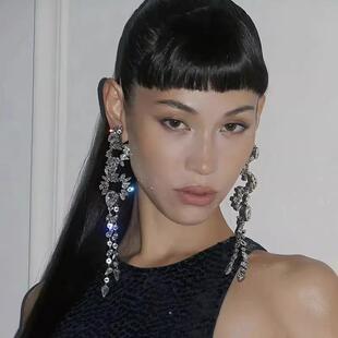 欧美新款夸张杨树林闪钻水晶耳环轻奢长款不对称耳饰晚宴舞会耳坠