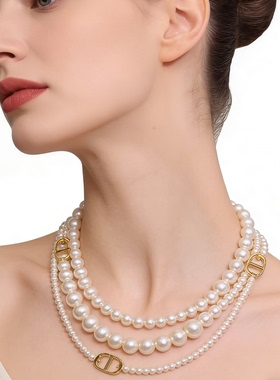 珍珠字母C项链女毛衣链