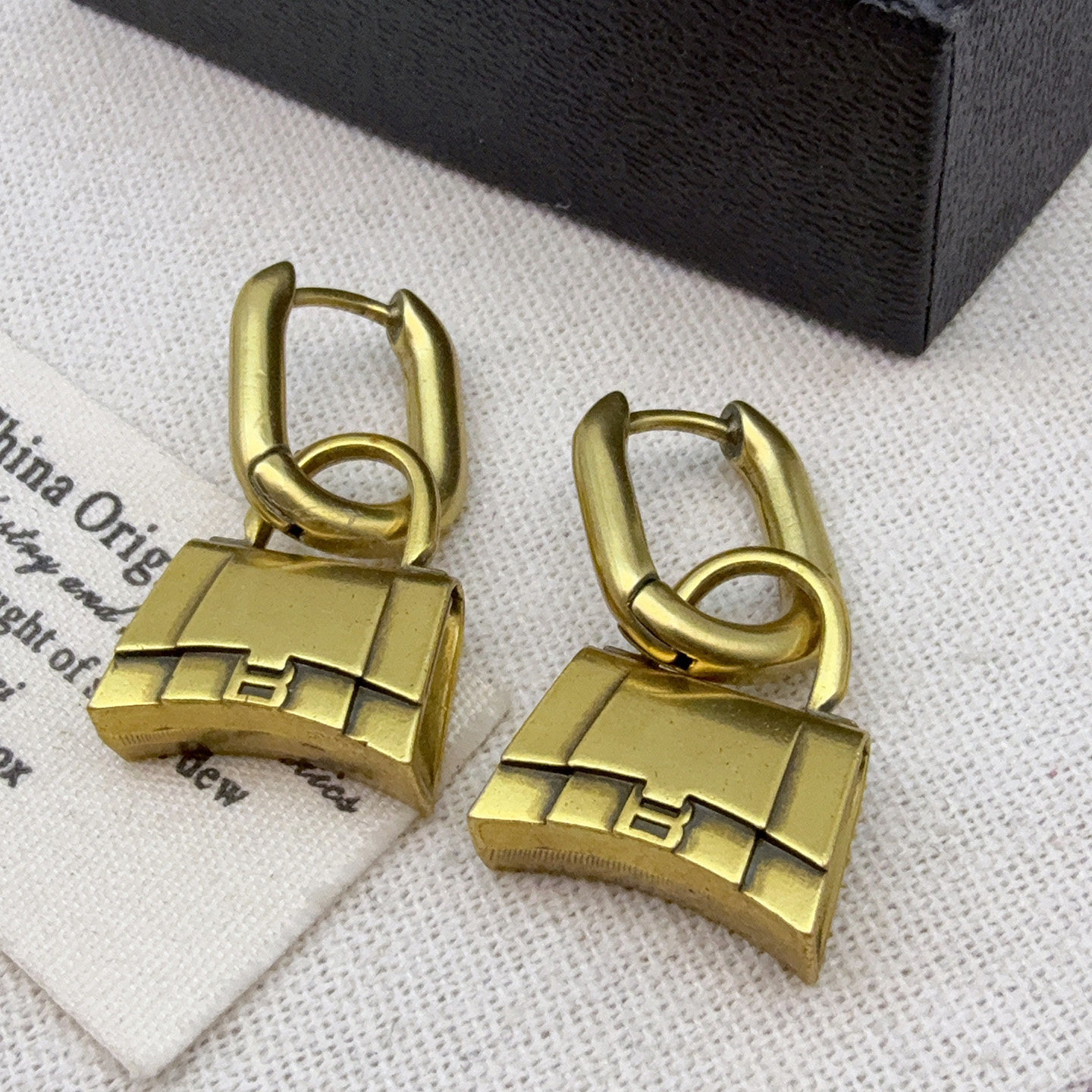 复古做旧B家手提包包耳环女ins高级感耳钉欧美个性小众朋克时髦