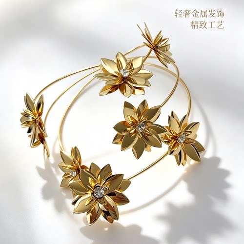 法式复古金色花朵发箍超仙气质