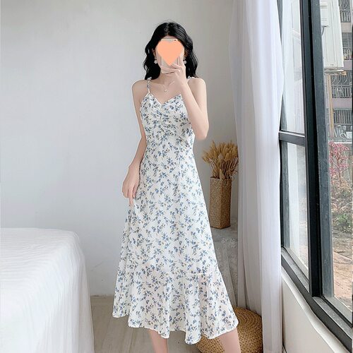 大码雪纺吊带裙小碎花甜美连衣裙