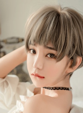 狗啃式二次元刘海女短发自然逼真奶奶灰bobo头套cd变装伪娘假发女