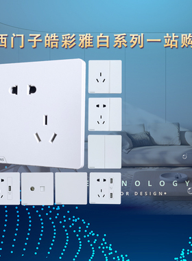 西门子开关插座皓彩白色五孔插座USB一开二开三开双控电脑插座