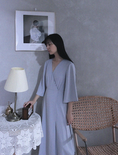 仙女 heart复古风夏装 always 原创冷淡风斜襟褶皱连衣裙