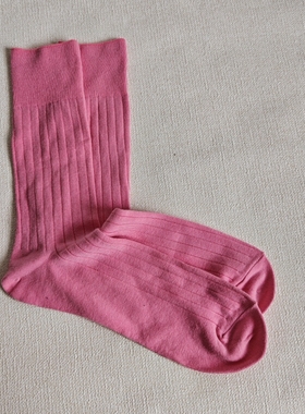 外贸原单粉红色男士纯棉中筒袜子男商务绅士正装长袜吸汗透气防臭