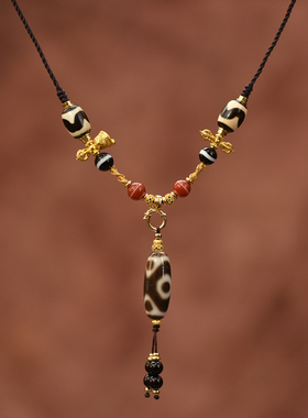 精品手工两眼天珠搭配一线药师女士项链可拉伸调节