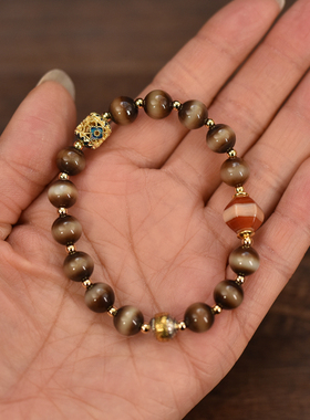 女士单圈黑金一线药师搭配红肉天珠包邮到家