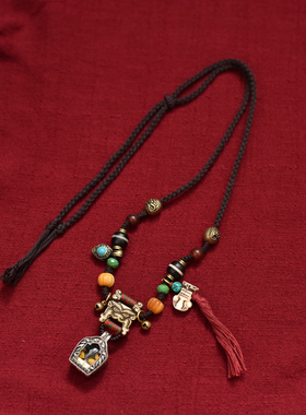 藏传民族风嘎乌盒挂件项链可拉伸调节男女同款