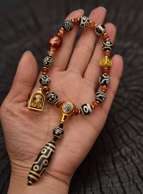 藏式天珠手持一到十眼十全十美搭配黄C嘎乌盒包挂件车挂件挂件