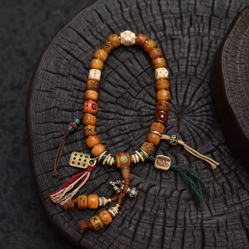 藏式藏风牦牛骨雕刻阿呆男女同款手持