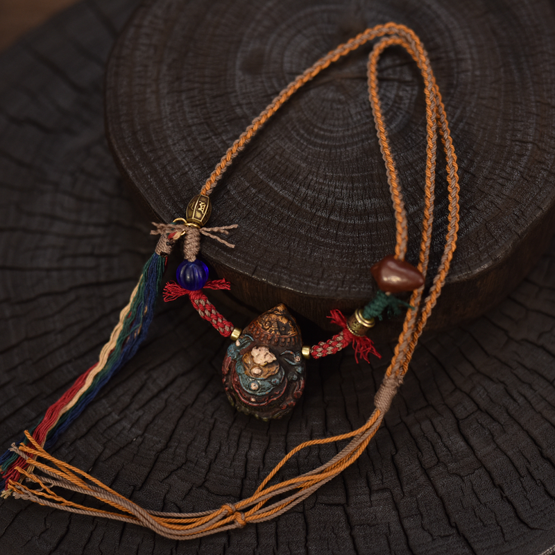 藏式文玩娘拉擦擦独甲一方七彩蝎子吊挂坠手工藏式编织绳项链