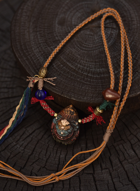 藏式文玩娘拉擦擦独甲一方七彩蝎子吊挂坠手工藏式编织绳项链