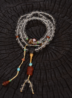 喜马拉雅白水晶女士项链手链毛衣链108颗佛珠念珠