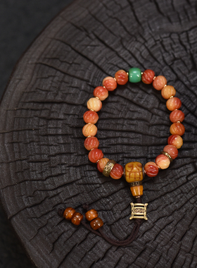 藏式民族风驼骨单圈手串搭配经书扣吊坠男女同款手串