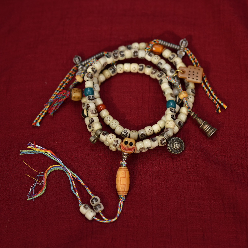 藏式藏风牦牛骨雕刻阿呆108佛珠念珠包邮到家民族风