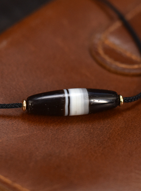 黑白缠丝天珠约34*10mm男女同款吊坠项链