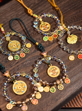 新中式五路五彩琉璃平安车挂挂件炫彩水晶吊坠饰品