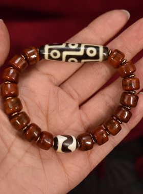 精品9眼天珠搭配8*10mm牦牛骨单圈手串男女同款包邮到家