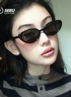 复古猫眼墨镜防紫外线女款2025新款黑色太阳镜可配度数方圆脸显瘦