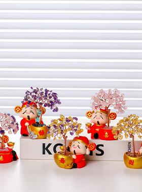 五福财神水晶发财树创意桌面摆件