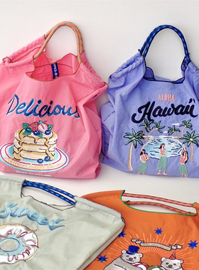 高圆圆同款ball chain日系小众自制刺绣环保夏威夷尼龙购物袋包