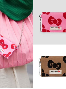 韩国J&S三丽鸥HelloKitty联名蝴蝶结迷你链条斜挎针织卡包护照包