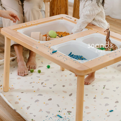 实木感官桌儿童多功能积木绘画学习书桌FLISAT福丽萨特宝宝玩沙盆
