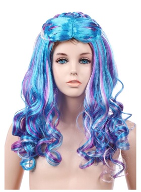 跨境外贸出口七彩色大波浪假发套中长款前蕾丝半手织美人鱼假发