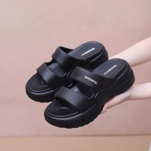 增高显瘦时尚拖鞋休闲简约白色一字拖潮流新款厚底坡跟5CM凉拖鞋