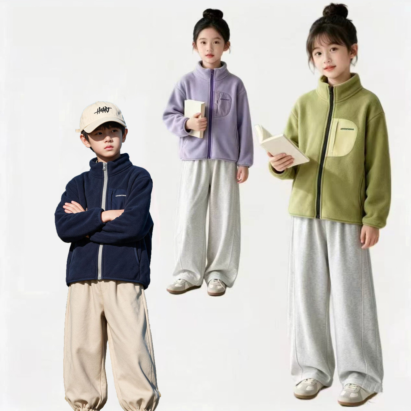 儿童抓绒衣女童卫衣秋冬男童摇粒绒外套加厚8校服内搭神器学生9岁