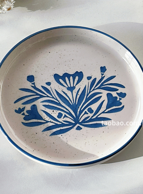 铃兰花复古高级陶瓷餐具套装简约盘子西餐蓝色北欧好看漂亮大盘子