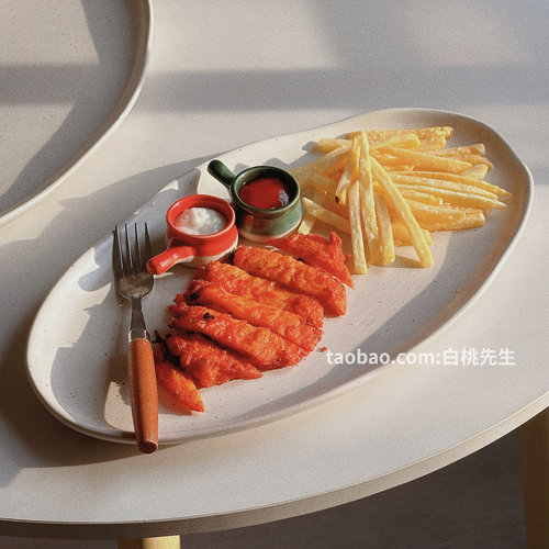 白桃先生 鱼盘托盘大长方形收纳茶盘饺子高级感餐厅泼墨餐具摆拍