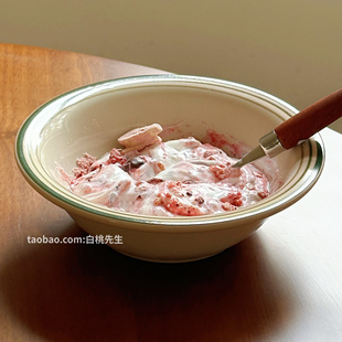 外贸出口特价 复古陶瓷线条绿色草帽燕麦碗早餐酸奶甜品碗 清仓美式