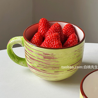 【个性大容量陶瓷汤杯树皮纹路】