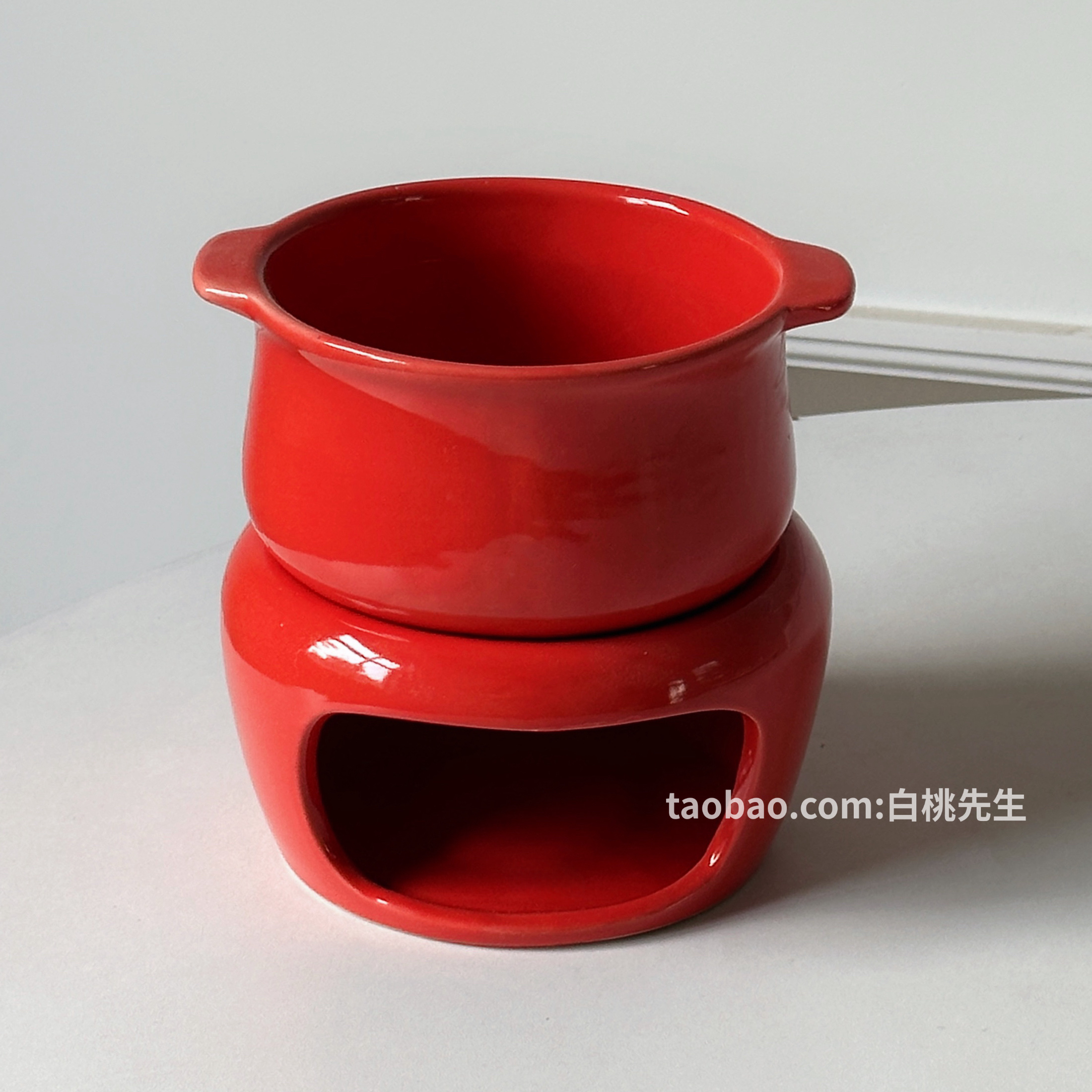 外贸INS风日本蒸煮盅奶酪火锅炉陶瓷保温茶炉加热红色芝士巧克力